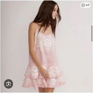 Cynthia Rowley Pink Linen Mini Dress with White Embroidery